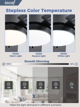 iacaf ceiling fan light color temperature options 3000K-6000K.