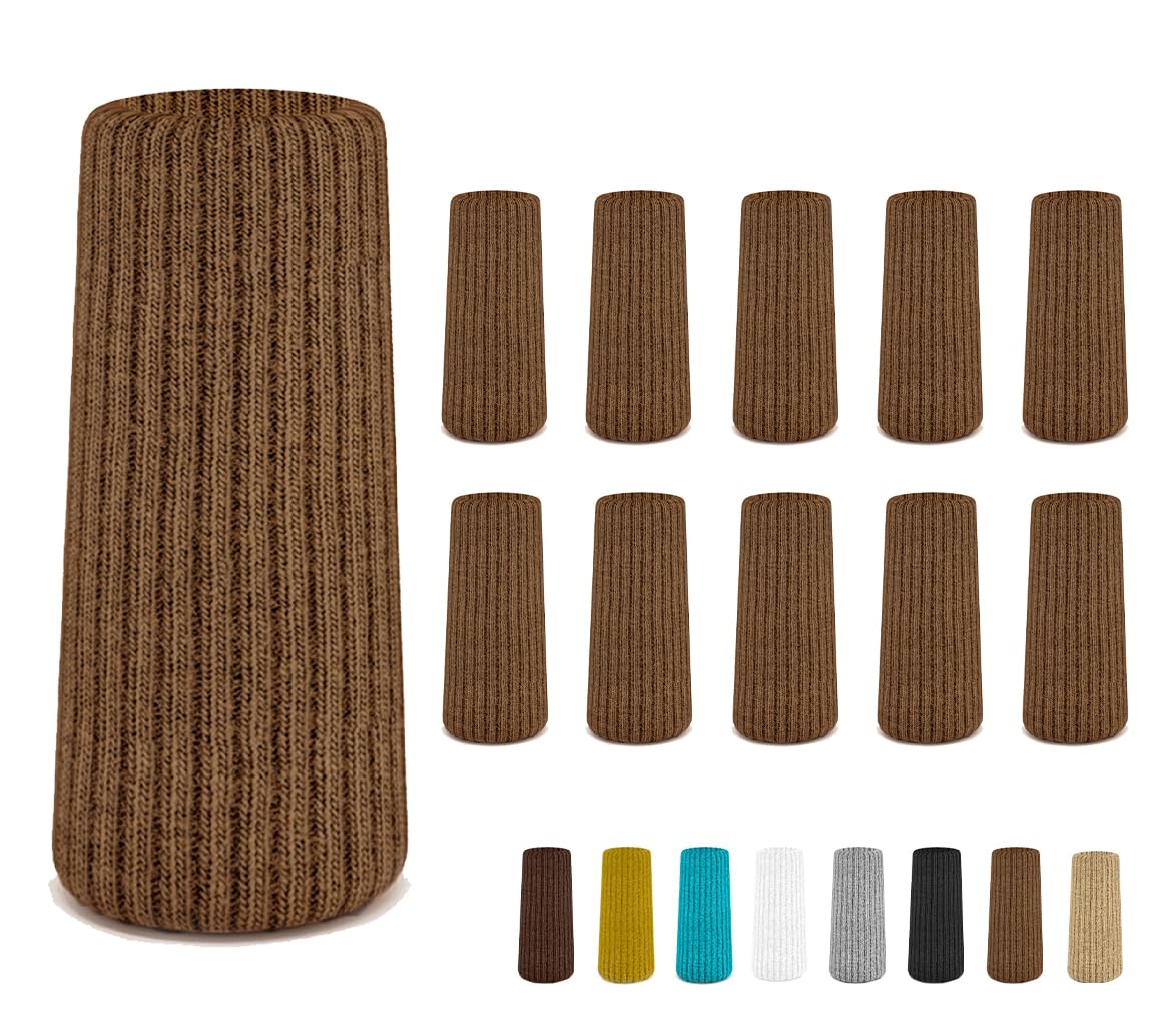 IAMZAY chair leg socks pack in brown protecting hardwood floors from scratches.