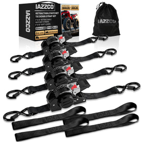 IAZZCO retractable ratchet straps four-pack kit, ideal for versatile cargo security.