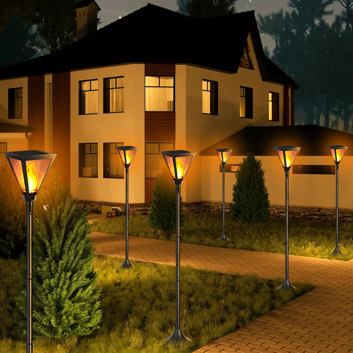 iBaycon solar post lights pack adds stylish outdoor decor.