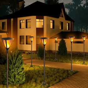 iBaycon solar post lights pack adds stylish outdoor decor.