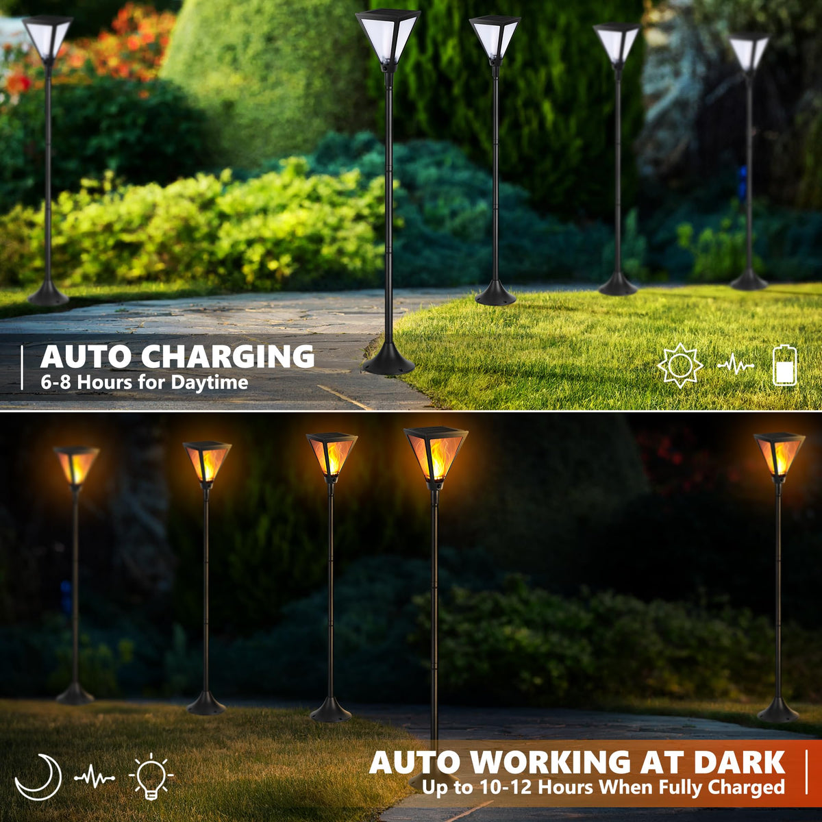 iBaycon post light brightens yard pathway with warm glow.