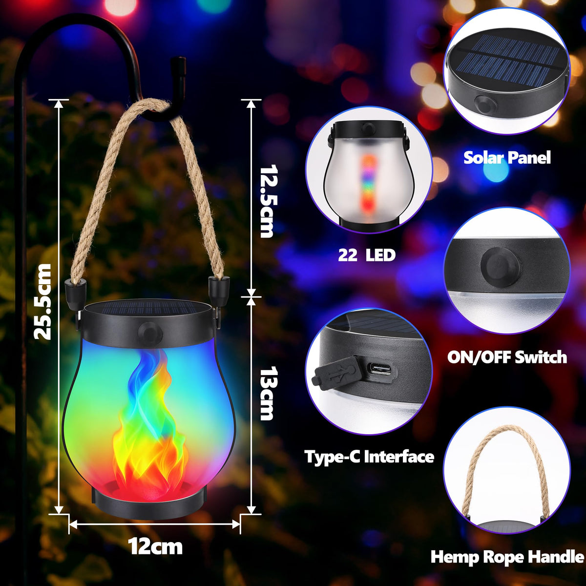 iBaycon lantern offers USB and solar charging for reliable power.