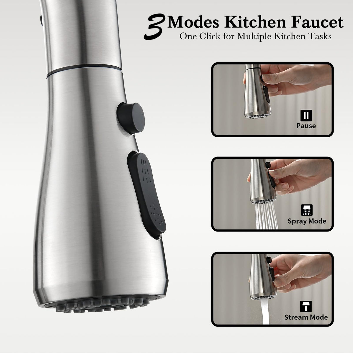 Ibergrif faucet head rotates 360 degrees for full sink reach
