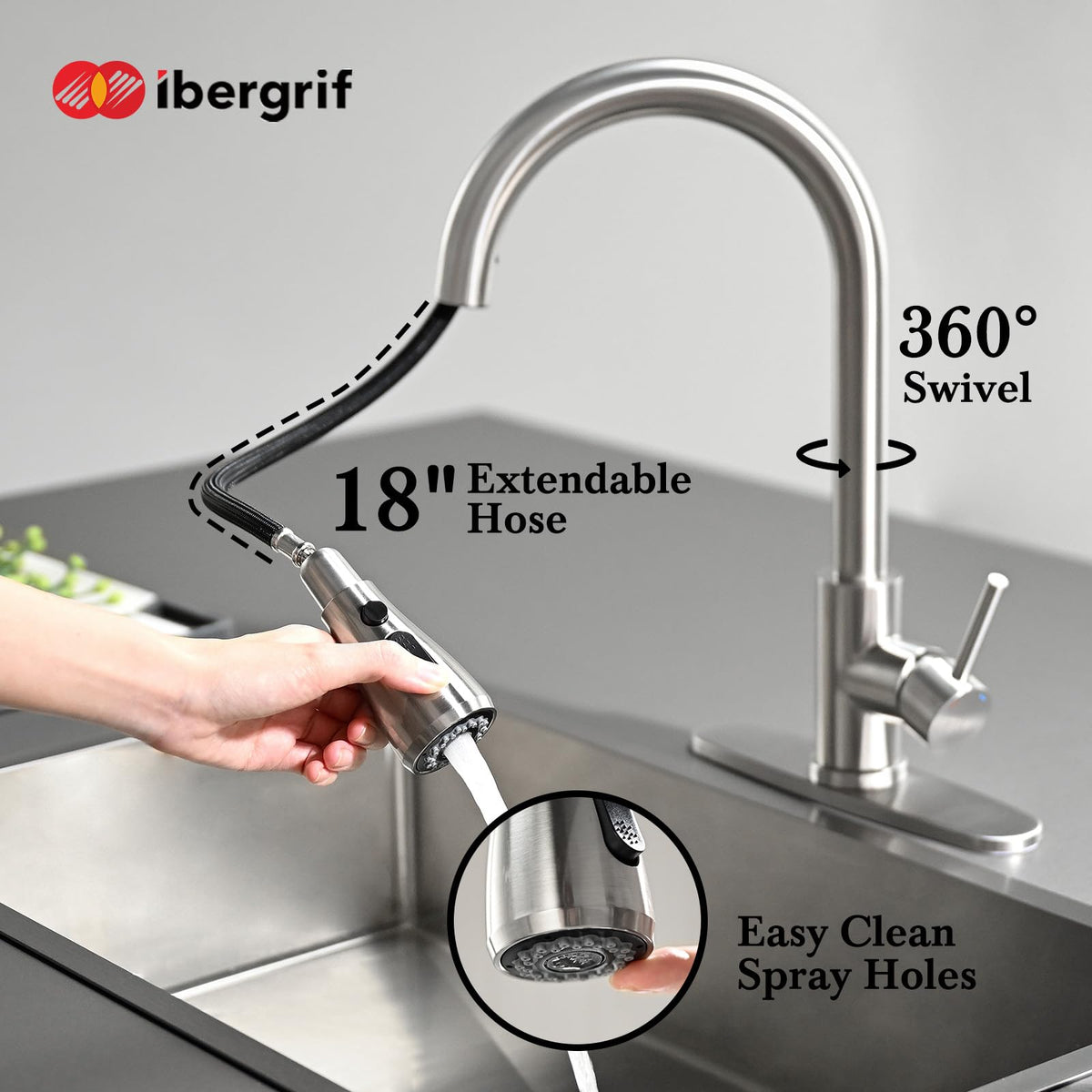 Ibergrif high-arc spout provides ample clearance for large pots
