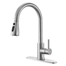 Ibergrif pull-down kitchen faucet in brushed nickel for easy cleaning