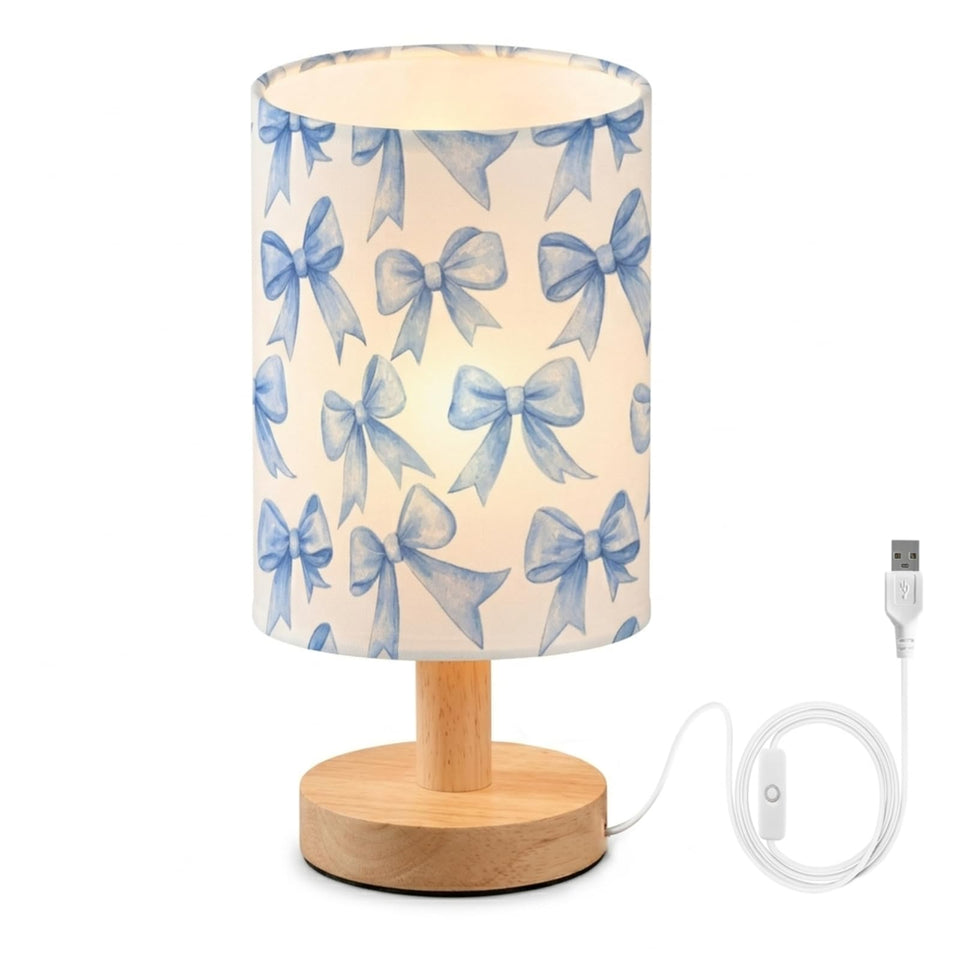 IBGIKWH bedside lamp with blue watercolor Coquette Bow enhances cozy nighttime reading.