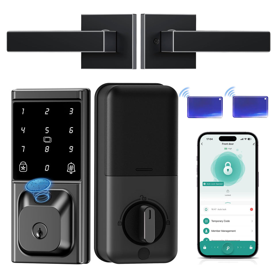 IBLOG Smart Deadbolt Lock on a front door with versatile keyless entry options.