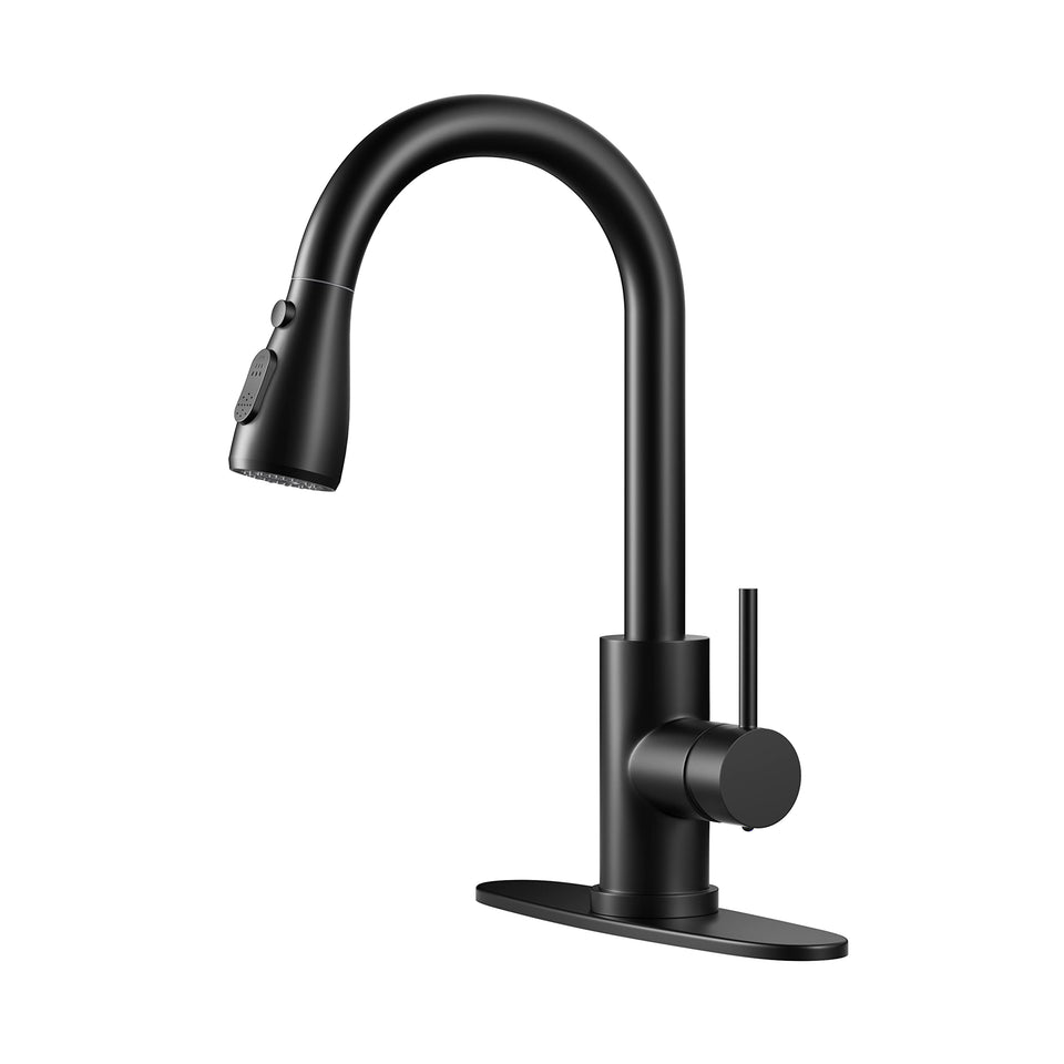 IBOFYY kitchen faucet with pull-down matte-black finish for a modern look and easy reach.