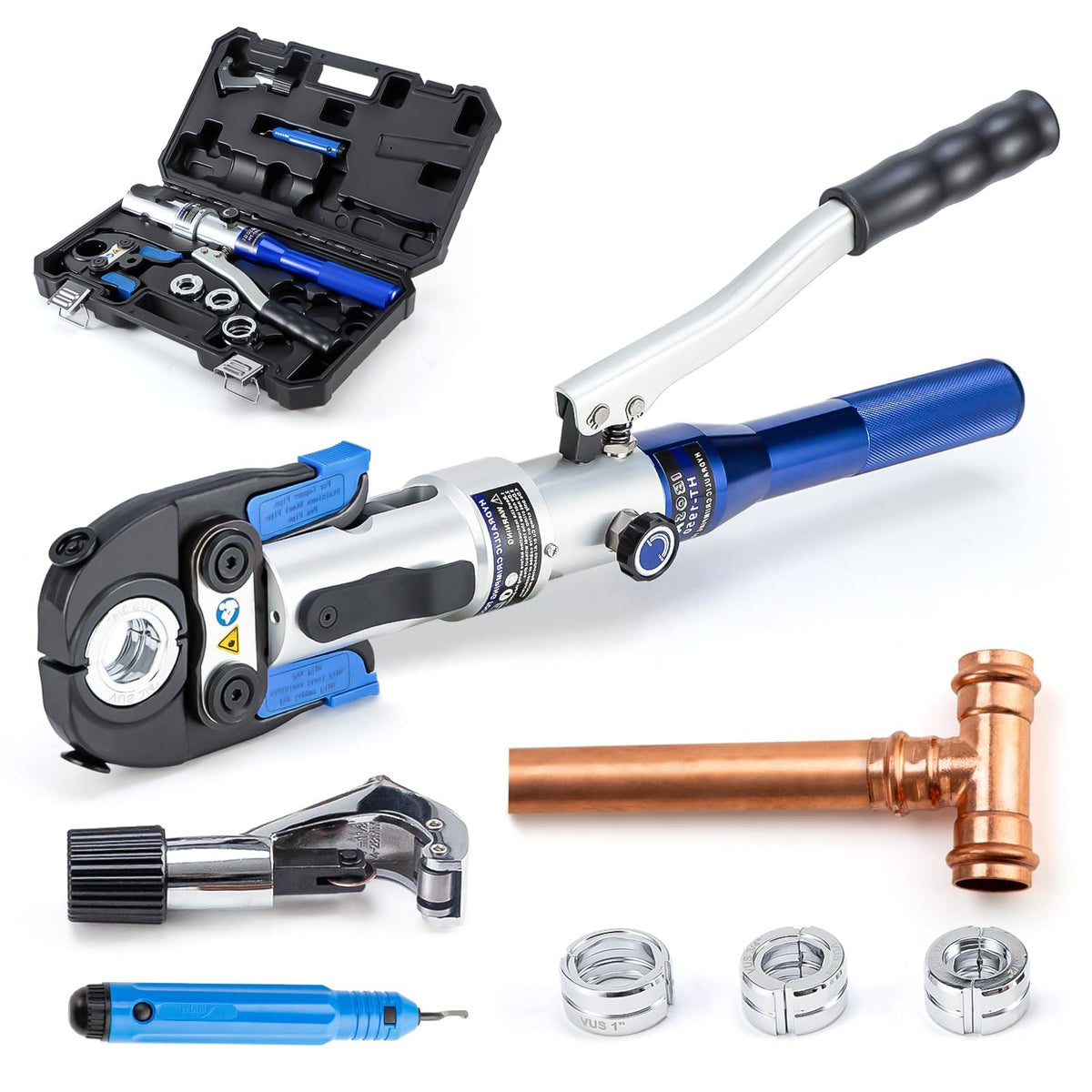 IBOSAD copper tube crimping tool with 1/2, 3/4, and 1 inch jaws for quick connections