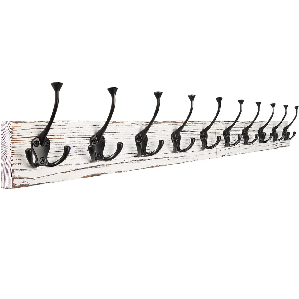 IBosins 34-inch coat rack wall mount in vintage white finish keeps coats organized at the entry.