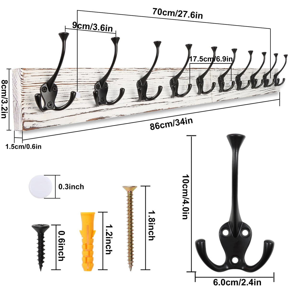 IBosins packaging includes ten hooks and essential mounting hardware.