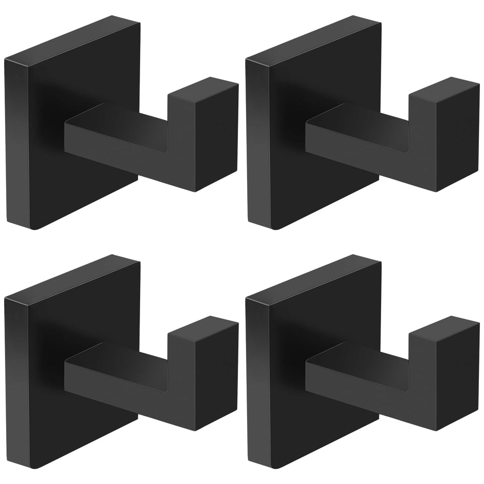 IBosins square matte black hook 4-pack for clutter-free spaces.