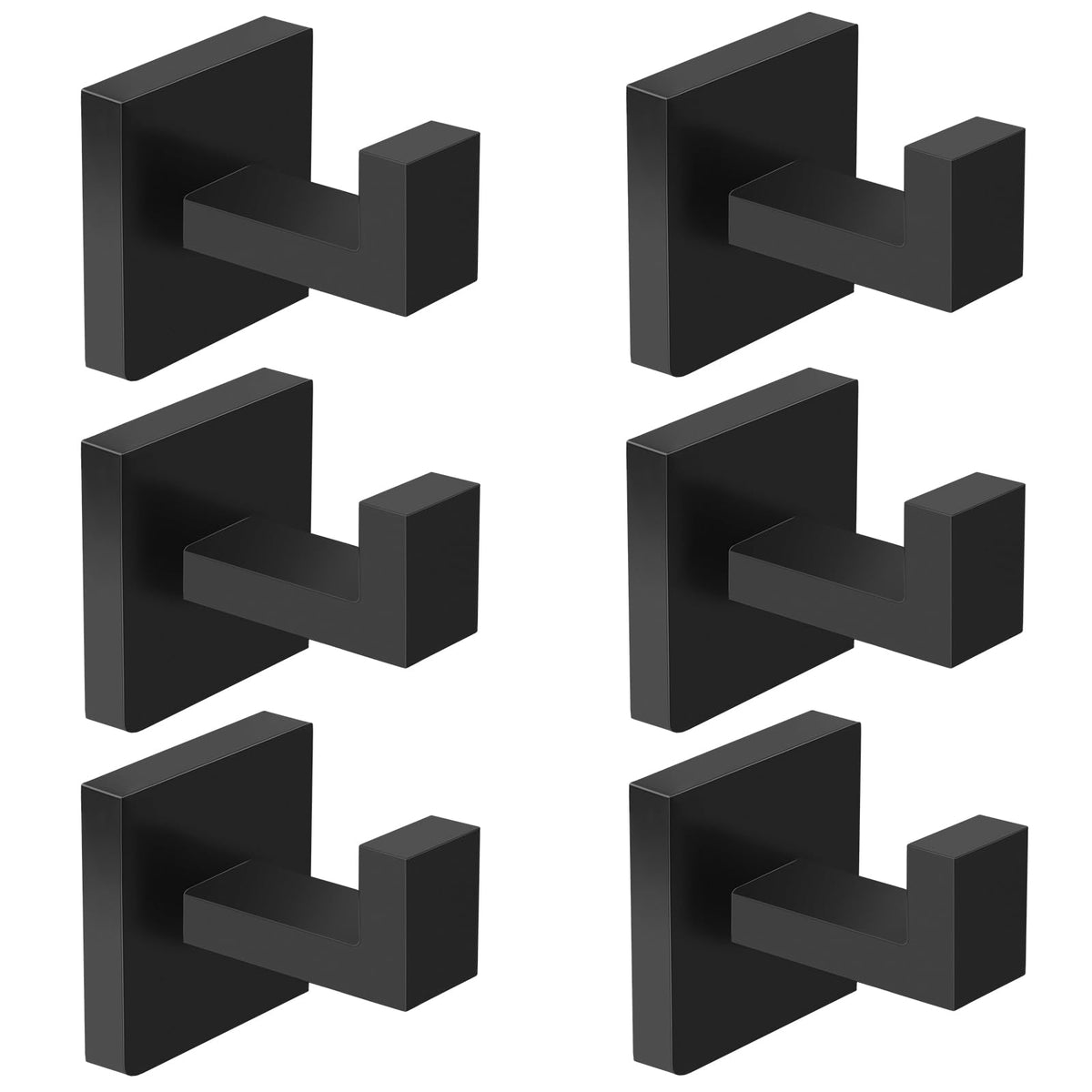 IBosins square matte black wall hooks for tidy bathroom storage.