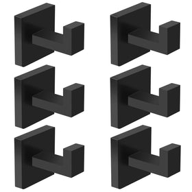 IBosins square matte black wall hooks for tidy bathroom storage.