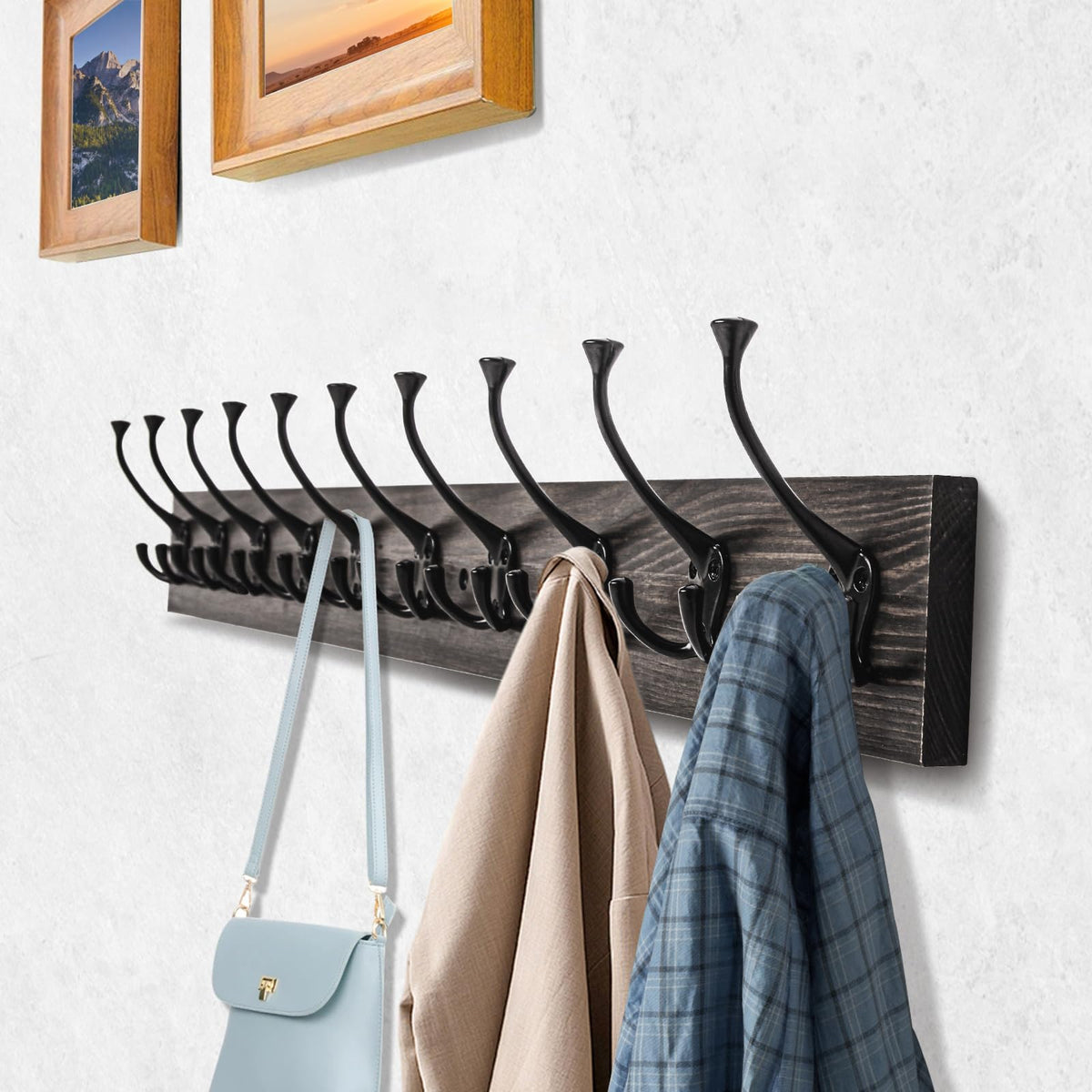 IBosins zinc alloy tri-hooks securely hold coats, bags and scarves.