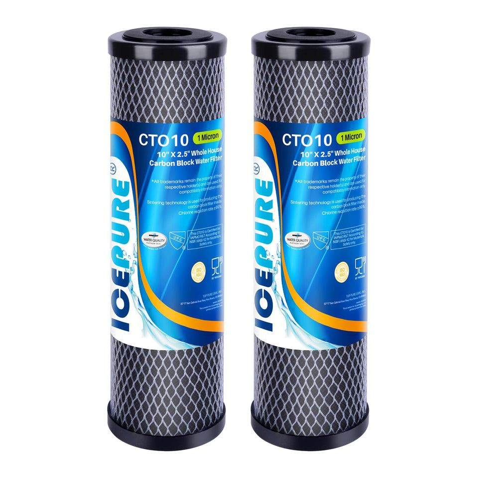 ICEPURE 1-micron filter cartridge 2.5x10 housing reduces chlorine taste and odor.