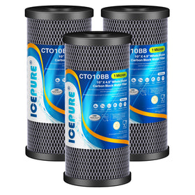 ICEPURE 10x4.5-inch filter cartridge in housing for whole-house filtration.