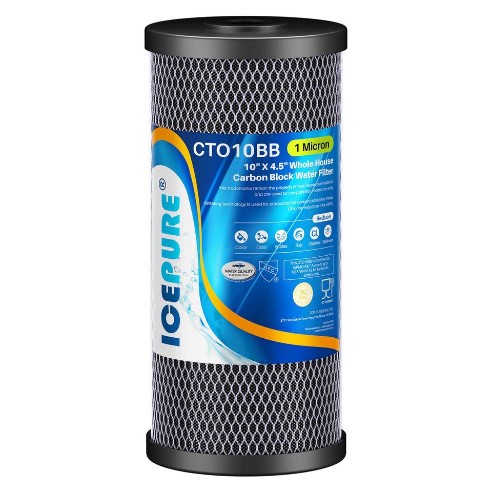 ICEPURE 10x4.5in filter core with coconut shell carbon improves sediment removal.