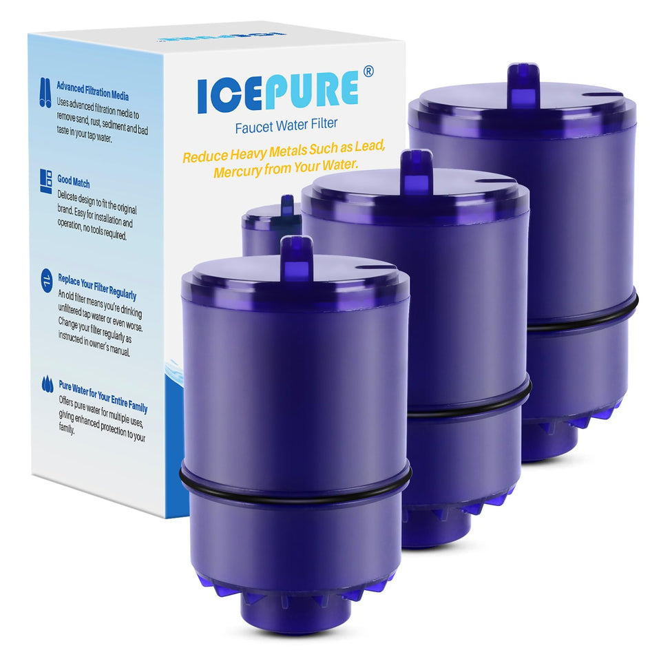 ICEPURE 3-pack faucet filters front view for PUR compatibility and convenience.