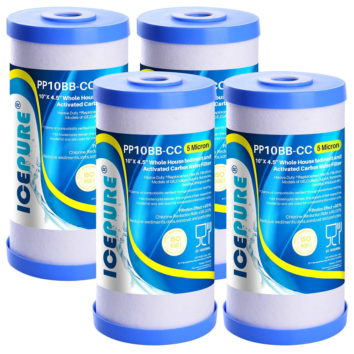 ICEPURE 5-micron filter cartridge visual showing compact whole-house filtration