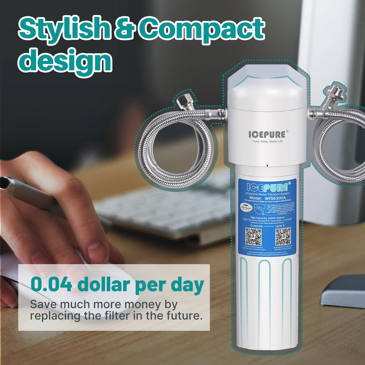 ICEPURE direct-connect to cold water line for a clean install.