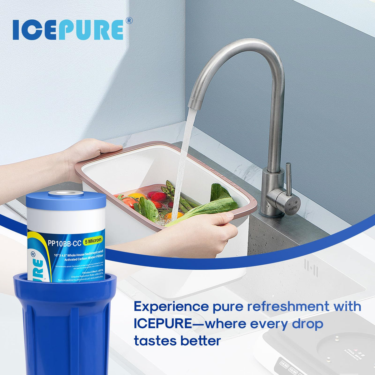 ICEPURE filtered water demonstration presents fresher taste after chlorine reduction