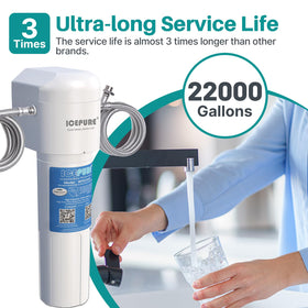 ICEPURE filter exterior design in a compact kitchen setup.