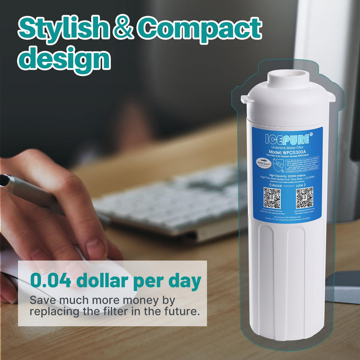 ICEPURE WFC5300A front view illustrating easy daily filtration at the faucet