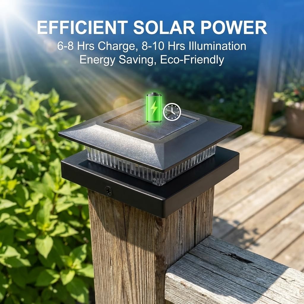 Icerona 4x4 solar post cap light in cool white mode for bright nighttime visibility.