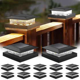 Icerona 4x4 solar post cap light on wooden fence post delivering warm ambience for evenings.