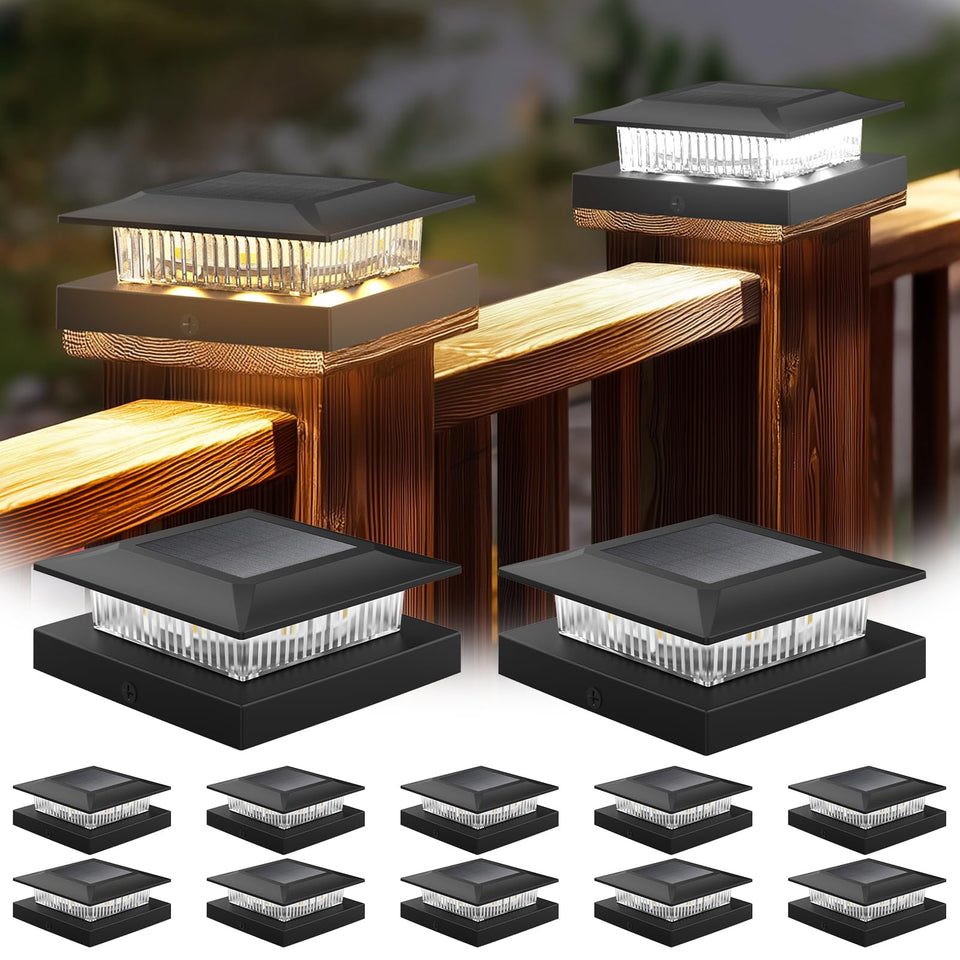 Icerona 4x4 solar post cap light on wooden fence post delivering warm ambience for evenings.
