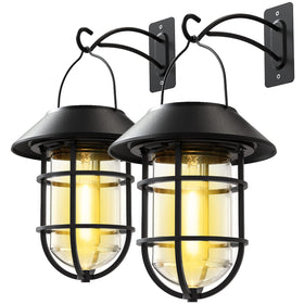 Icerona solar lantern hanging on a porch provides welcoming light with no wiring required.