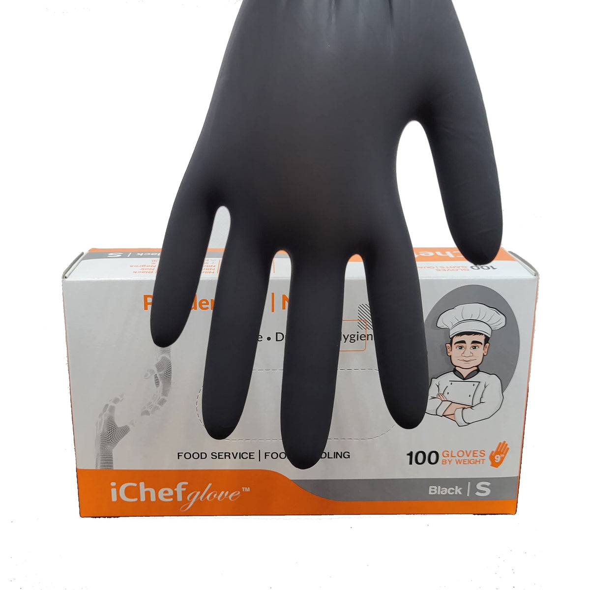 ichef glove on hand shows comfortable fit and dexterity during food prep.