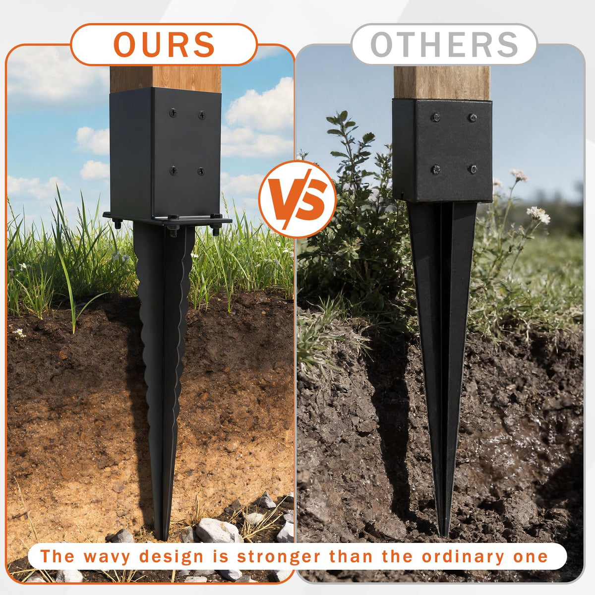 ICokin heavy-duty post base in black coating resists outdoor rust