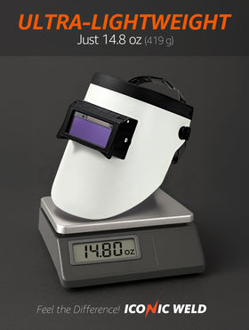 Iconic Weld helmet flip-up lens enabling quick welding and grinding transitions