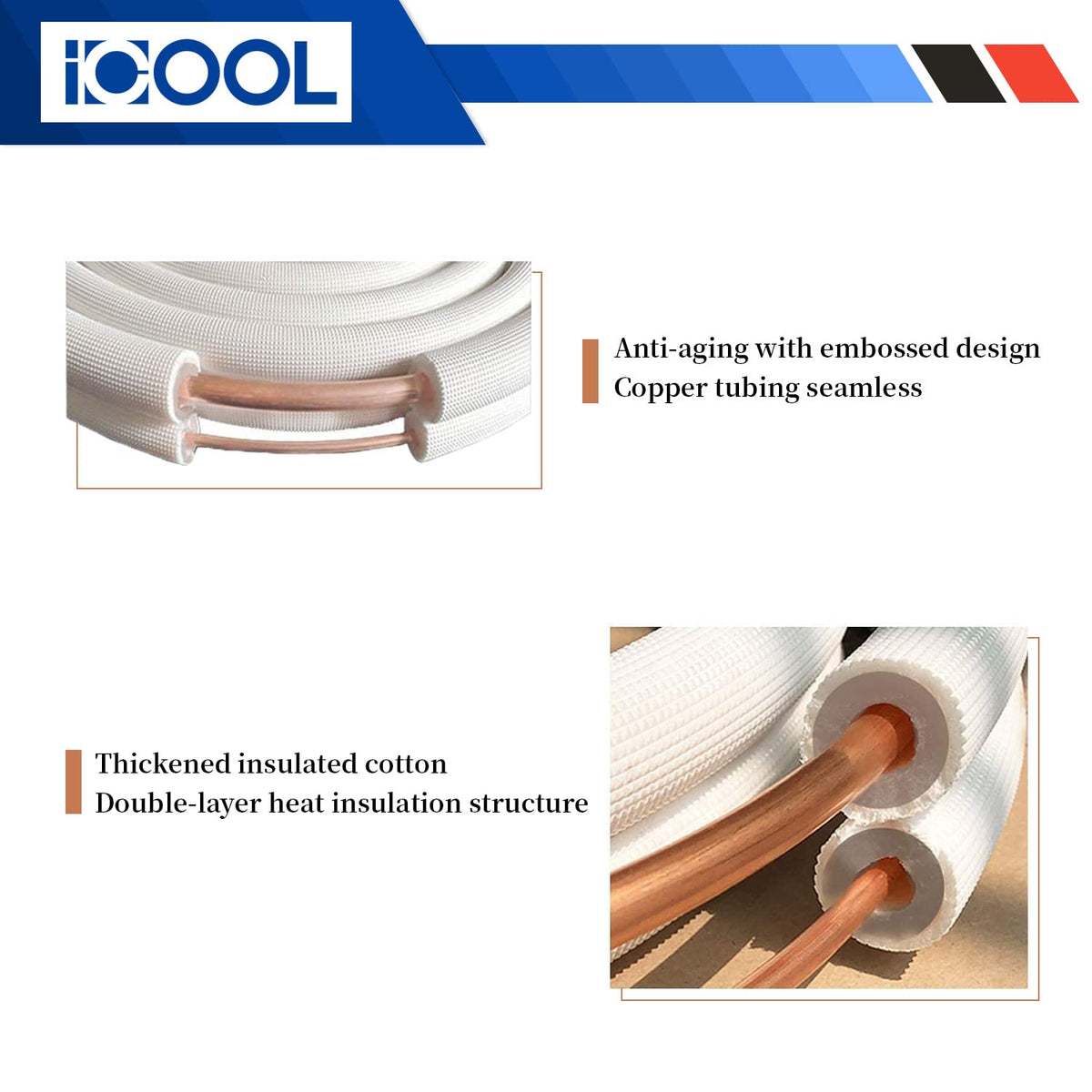ICOOL copper pipes 1/4in and 3/8in OD for versatile refrigerant connections