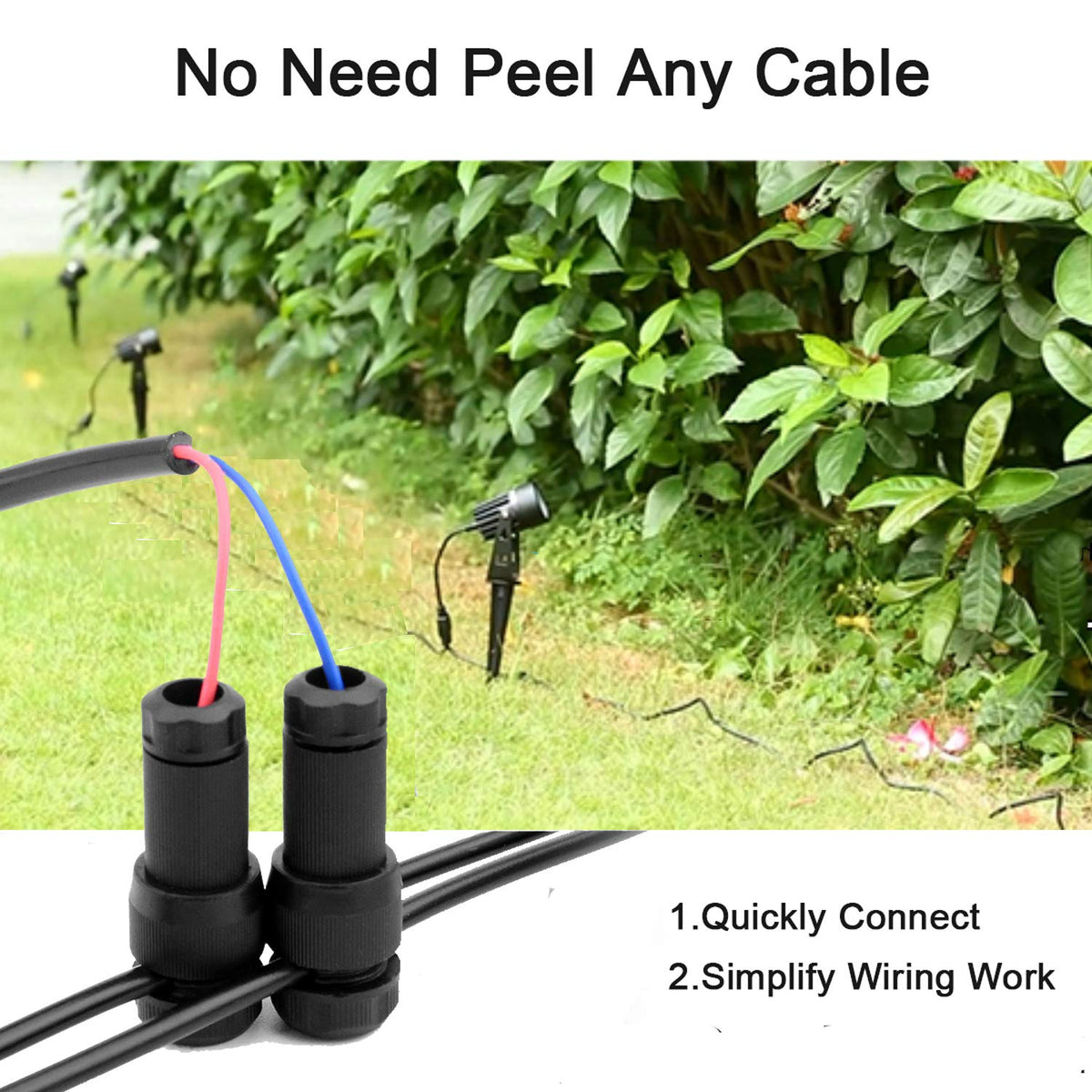 iCreating landscape lighting installation with connectors for path and deck lights