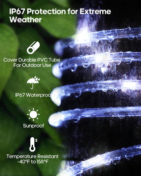 ICRGB IP67 waterproof rope lights endure rain and sun.