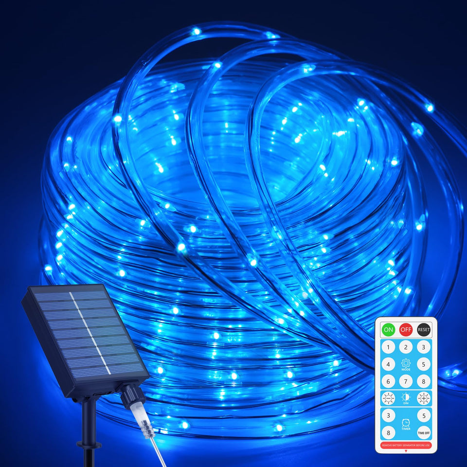 ICRGB solar pool lights 66ft with remote for vibrant blue glow around pools