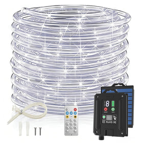 ICRGB 66ft solar rope lights illuminate outdoor spaces with vibrant glow.
