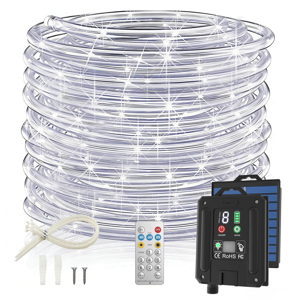 ICRGB 66ft solar rope lights illuminate outdoor spaces with vibrant glow.