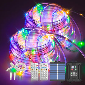 ICRGB Solar Rope Lights highlight outdoor 132ft length with multi-color LEDs for vibrant ambiance.