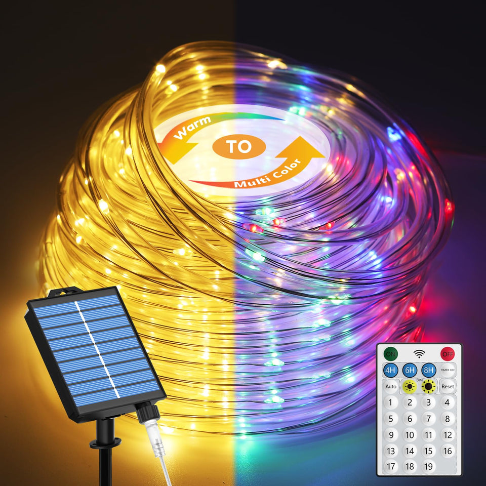 ICRGB solar rope lights outdoor 66ft 200LED for ambient lighting