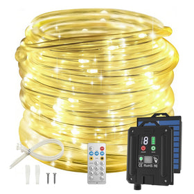 ICRGB solar rope lights outdoor 66ft illuminate garden edges with efficient LEDs.