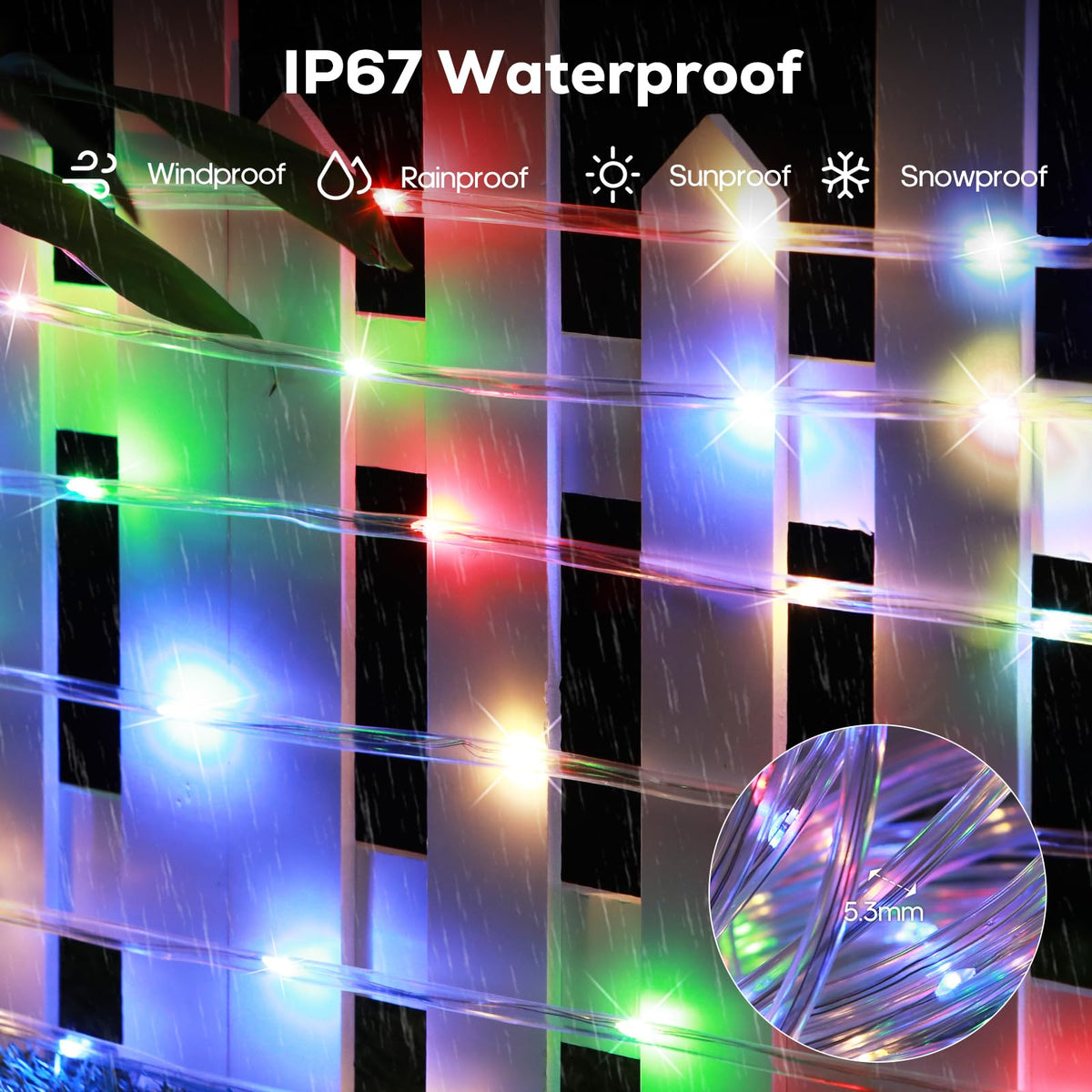 ICRGB holiday rope lights decorate yard with multicolor mode options