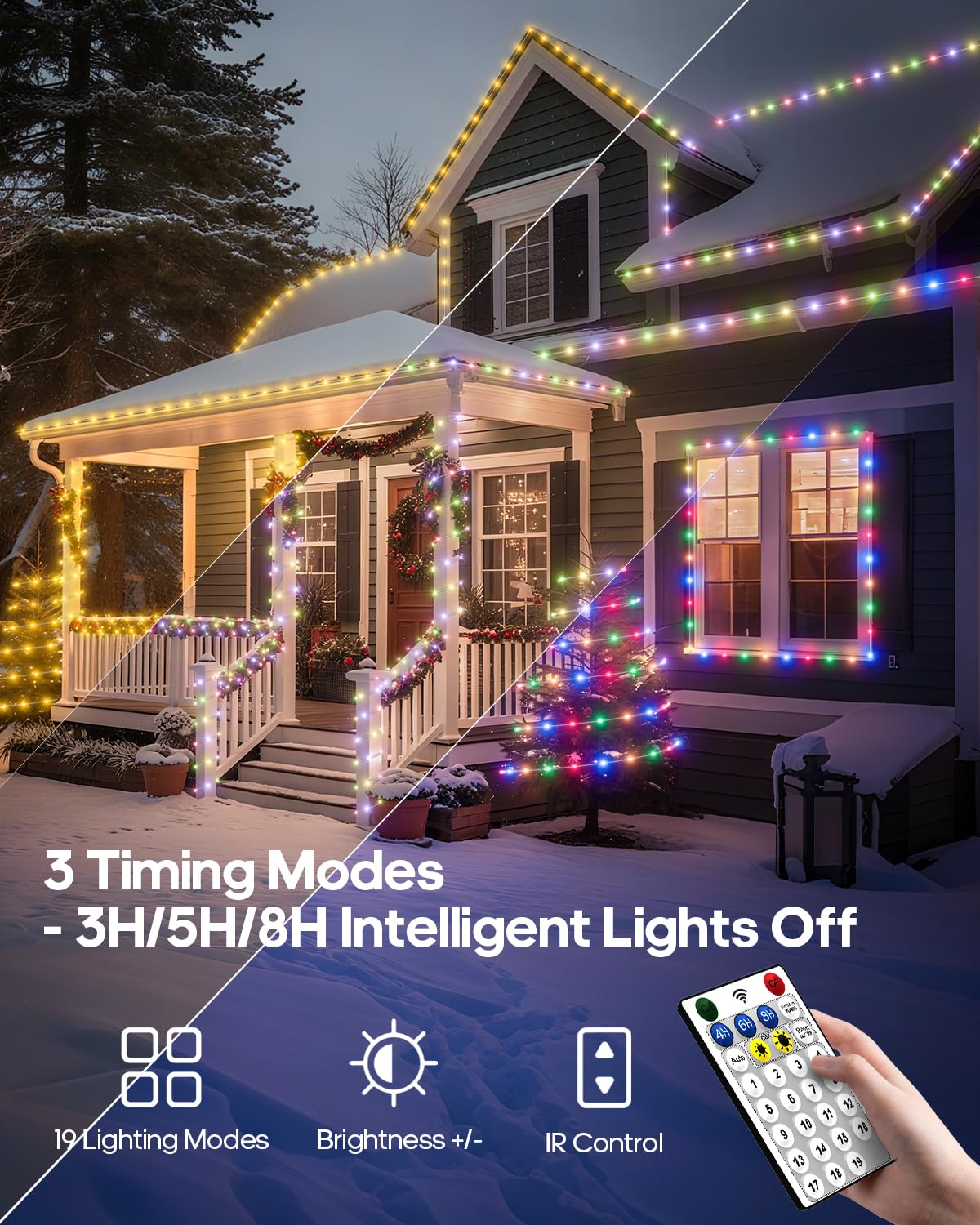 ICRGB rope lights on a porch illuminate the entry with soft glow