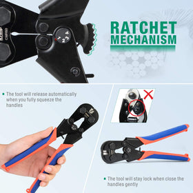 iCRIMP ratcheting mechanism locks for steady leverage.