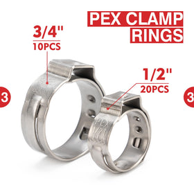 iCRIMP 1/2-inch clamp rings in stainless steel for PEX fittings