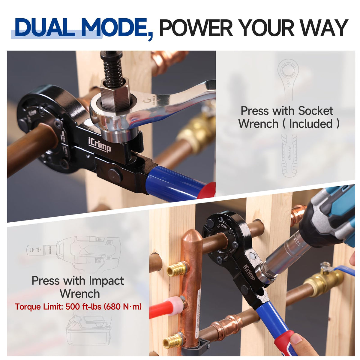 iCRIMP dual drive tool ready for manual or electric operation